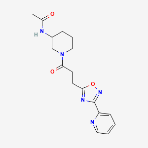 molecular formula C17H21N5O3 B6902496 N-[1-[3-(3-pyridin-2-yl-1,2,4-oxadiazol-5-yl)propanoyl]piperidin-3-yl]acetamide 