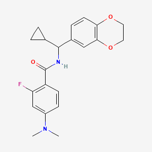molecular formula C21H23FN2O3 B6902501 N-[cyclopropyl(2,3-dihydro-1,4-benzodioxin-6-yl)methyl]-4-(dimethylamino)-2-fluorobenzamide 