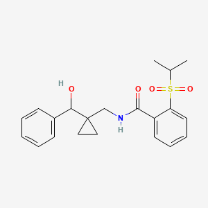 molecular formula C21H25NO4S B6902533 N-[[1-[hydroxy(phenyl)methyl]cyclopropyl]methyl]-2-propan-2-ylsulfonylbenzamide 