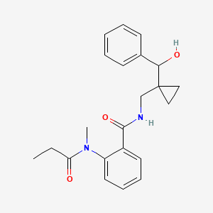 molecular formula C22H26N2O3 B6902539 N-[[1-[hydroxy(phenyl)methyl]cyclopropyl]methyl]-2-[methyl(propanoyl)amino]benzamide 