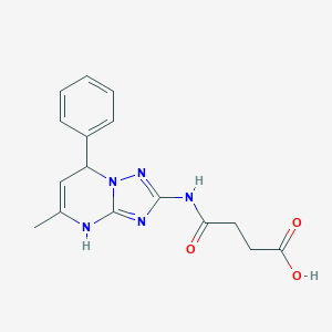 molecular formula C16H17N5O3 B069026 Butanoic acid, 4-((4,7-dihydro-5-methyl-7-phenyl-(1,2,4)triazolo(1,5-a)pyrimidin-2-yl)amino)-4-oxo- CAS No. 171667-99-5