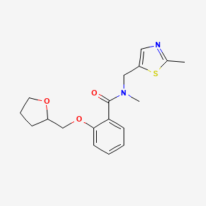 molecular formula C18H22N2O3S B6902641 N-methyl-N-[(2-methyl-1,3-thiazol-5-yl)methyl]-2-(oxolan-2-ylmethoxy)benzamide 