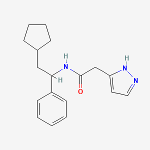molecular formula C18H23N3O B6902899 N-(2-cyclopentyl-1-phenylethyl)-2-(1H-pyrazol-5-yl)acetamide 