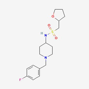molecular formula C17H25FN2O3S B6903288 N-[1-[(4-fluorophenyl)methyl]piperidin-4-yl]-1-(oxolan-2-yl)methanesulfonamide 
