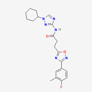 molecular formula C20H23FN6O2 B6903407 N-(1-cyclohexyl-1,2,4-triazol-3-yl)-3-[3-(4-fluoro-3-methylphenyl)-1,2,4-oxadiazol-5-yl]propanamide 