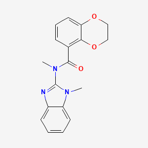 molecular formula C18H17N3O3 B6903418 N-methyl-N-(1-methylbenzimidazol-2-yl)-2,3-dihydro-1,4-benzodioxine-5-carboxamide 