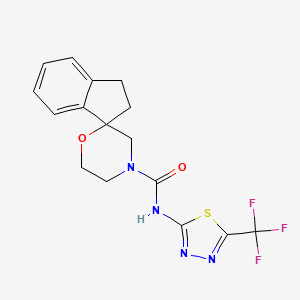 molecular formula C16H15F3N4O2S B6903595 N-[5-(trifluoromethyl)-1,3,4-thiadiazol-2-yl]spiro[1,2-dihydroindene-3,2'-morpholine]-4'-carboxamide 