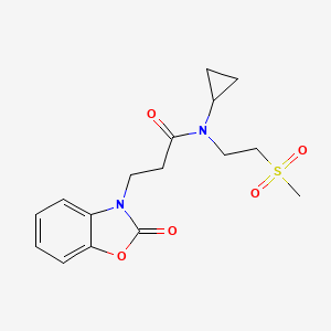 molecular formula C16H20N2O5S B6903751 N-cyclopropyl-N-(2-methylsulfonylethyl)-3-(2-oxo-1,3-benzoxazol-3-yl)propanamide 