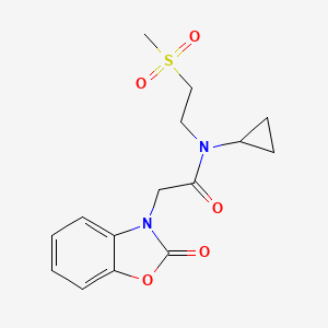 molecular formula C15H18N2O5S B6903755 N-cyclopropyl-N-(2-methylsulfonylethyl)-2-(2-oxo-1,3-benzoxazol-3-yl)acetamide 
