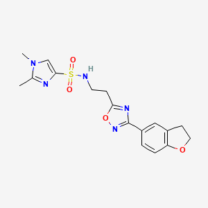 molecular formula C17H19N5O4S B6904074 N-[2-[3-(2,3-dihydro-1-benzofuran-5-yl)-1,2,4-oxadiazol-5-yl]ethyl]-1,2-dimethylimidazole-4-sulfonamide 