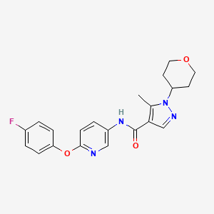 molecular formula C21H21FN4O3 B6904116 N-[6-(4-fluorophenoxy)pyridin-3-yl]-5-methyl-1-(oxan-4-yl)pyrazole-4-carboxamide 