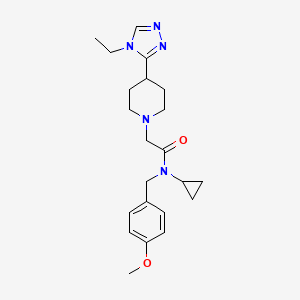 molecular formula C22H31N5O2 B6904233 N-cyclopropyl-2-[4-(4-ethyl-1,2,4-triazol-3-yl)piperidin-1-yl]-N-[(4-methoxyphenyl)methyl]acetamide 