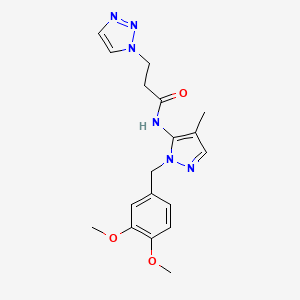 molecular formula C18H22N6O3 B6905071 N-[2-[(3,4-dimethoxyphenyl)methyl]-4-methylpyrazol-3-yl]-3-(triazol-1-yl)propanamide 
