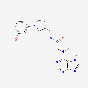 molecular formula C20H25N7O2 B6905286 N-[[1-(3-methoxyphenyl)pyrrolidin-3-yl]methyl]-2-[methyl(7H-purin-6-yl)amino]acetamide 