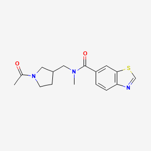 molecular formula C16H19N3O2S B6905649 N-[(1-acetylpyrrolidin-3-yl)methyl]-N-methyl-1,3-benzothiazole-6-carboxamide 