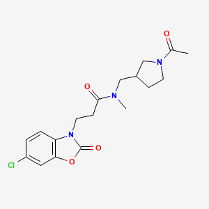 molecular formula C18H22ClN3O4 B6905654 N-[(1-acetylpyrrolidin-3-yl)methyl]-3-(6-chloro-2-oxo-1,3-benzoxazol-3-yl)-N-methylpropanamide 