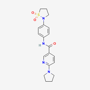 molecular formula C19H22N4O3S B6905939 N-[4-(1,1-dioxo-1,2-thiazolidin-2-yl)phenyl]-6-pyrrolidin-1-ylpyridine-3-carboxamide 