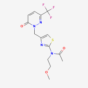 molecular formula C14H15F3N4O3S B6905958 N-(2-methoxyethyl)-N-[4-[[6-oxo-3-(trifluoromethyl)pyridazin-1-yl]methyl]-1,3-thiazol-2-yl]acetamide 