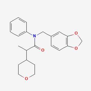 molecular formula C22H25NO4 B6906661 N-(1,3-benzodioxol-5-ylmethyl)-2-(oxan-4-yl)-N-phenylpropanamide 