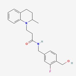 molecular formula C21H25FN2O2 B6907018 N-[[3-fluoro-4-(hydroxymethyl)phenyl]methyl]-3-(2-methyl-3,4-dihydro-2H-quinolin-1-yl)propanamide 