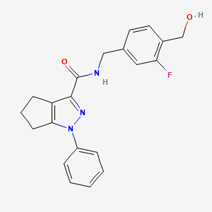 molecular formula C21H20FN3O2 B6907025 N-[[3-fluoro-4-(hydroxymethyl)phenyl]methyl]-1-phenyl-5,6-dihydro-4H-cyclopenta[c]pyrazole-3-carboxamide 