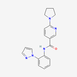 molecular formula C19H19N5O B6907046 N-(2-pyrazol-1-ylphenyl)-6-pyrrolidin-1-ylpyridine-3-carboxamide 