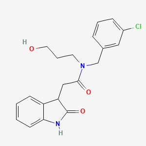 molecular formula C20H21ClN2O3 B6907192 N-[(3-chlorophenyl)methyl]-N-(3-hydroxypropyl)-2-(2-oxo-1,3-dihydroindol-3-yl)acetamide 