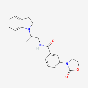molecular formula C21H23N3O3 B6907596 N-[2-(2,3-dihydroindol-1-yl)propyl]-3-(2-oxo-1,3-oxazolidin-3-yl)benzamide 