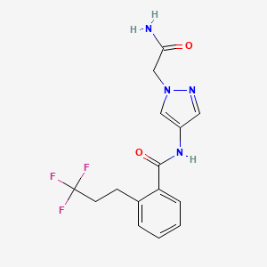 molecular formula C15H15F3N4O2 B6907682 N-[1-(2-amino-2-oxoethyl)pyrazol-4-yl]-2-(3,3,3-trifluoropropyl)benzamide 