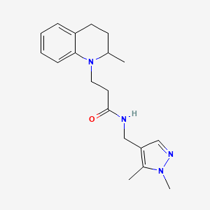 molecular formula C19H26N4O B6908201 N-[(1,5-dimethylpyrazol-4-yl)methyl]-3-(2-methyl-3,4-dihydro-2H-quinolin-1-yl)propanamide 