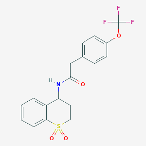 molecular formula C18H16F3NO4S B6908547 N-(1,1-dioxo-3,4-dihydro-2H-thiochromen-4-yl)-2-[4-(trifluoromethoxy)phenyl]acetamide 