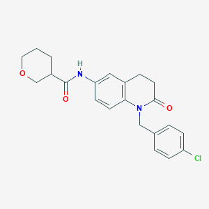 molecular formula C22H23ClN2O3 B6908590 N-[1-[(4-chlorophenyl)methyl]-2-oxo-3,4-dihydroquinolin-6-yl]oxane-3-carboxamide 