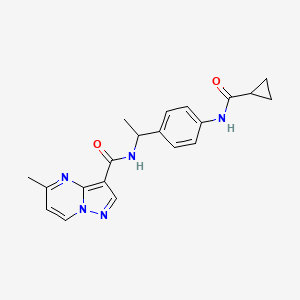 molecular formula C20H21N5O2 B6908995 N-[1-[4-(cyclopropanecarbonylamino)phenyl]ethyl]-5-methylpyrazolo[1,5-a]pyrimidine-3-carboxamide 