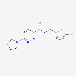 molecular formula C14H15ClN4OS B6909084 N-[(5-chlorothiophen-2-yl)methyl]-6-pyrrolidin-1-ylpyridazine-3-carboxamide 