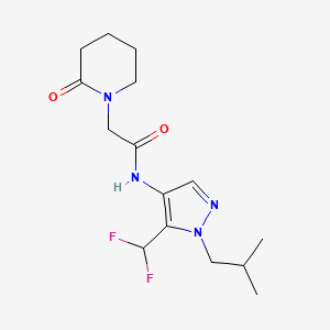 molecular formula C15H22F2N4O2 B6909114 N-[5-(difluoromethyl)-1-(2-methylpropyl)pyrazol-4-yl]-2-(2-oxopiperidin-1-yl)acetamide 