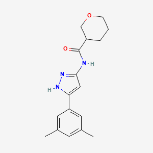 molecular formula C17H21N3O2 B6909146 N-[5-(3,5-dimethylphenyl)-1H-pyrazol-3-yl]oxane-3-carboxamide 