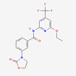 molecular formula C18H16F3N3O4 B6909333 N-[6-ethoxy-4-(trifluoromethyl)pyridin-2-yl]-3-(2-oxo-1,3-oxazolidin-3-yl)benzamide 