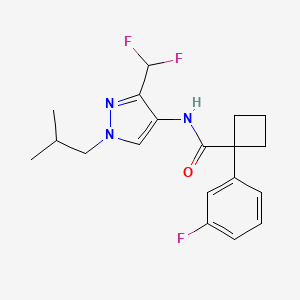 molecular formula C19H22F3N3O B6909525 N-[3-(difluoromethyl)-1-(2-methylpropyl)pyrazol-4-yl]-1-(3-fluorophenyl)cyclobutane-1-carboxamide 