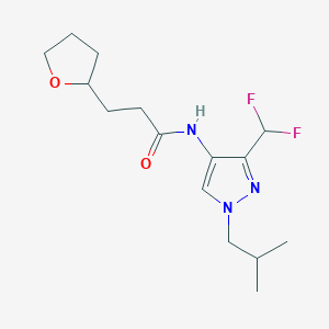 molecular formula C15H23F2N3O2 B6909530 N-[3-(difluoromethyl)-1-(2-methylpropyl)pyrazol-4-yl]-3-(oxolan-2-yl)propanamide 