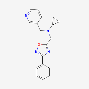 molecular formula C18H18N4O B6909632 N-[(3-phenyl-1,2,4-oxadiazol-5-yl)methyl]-N-(pyridin-3-ylmethyl)cyclopropanamine 