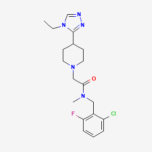 molecular formula C19H25ClFN5O B6909796 N-[(2-chloro-6-fluorophenyl)methyl]-2-[4-(4-ethyl-1,2,4-triazol-3-yl)piperidin-1-yl]-N-methylacetamide 