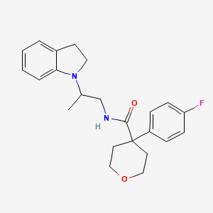 molecular formula C23H27FN2O2 B6909917 N-[2-(2,3-dihydroindol-1-yl)propyl]-4-(4-fluorophenyl)oxane-4-carboxamide 