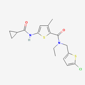 molecular formula C17H19ClN2O2S2 B6910075 N-[(5-chlorothiophen-2-yl)methyl]-5-(cyclopropanecarbonylamino)-N-ethyl-3-methylthiophene-2-carboxamide 