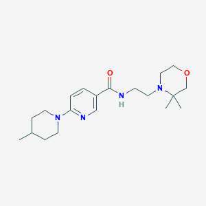 molecular formula C20H32N4O2 B6910159 N-[2-(3,3-dimethylmorpholin-4-yl)ethyl]-6-(4-methylpiperidin-1-yl)pyridine-3-carboxamide 