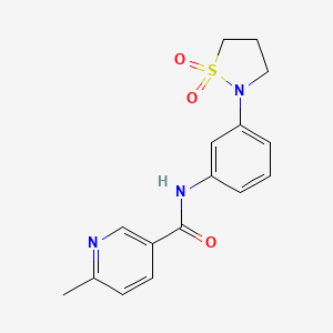 molecular formula C16H17N3O3S B6910306 N-[3-(1,1-dioxo-1,2-thiazolidin-2-yl)phenyl]-6-methylpyridine-3-carboxamide 