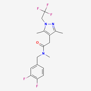 molecular formula C17H18F5N3O B6910399 N-[(3,4-difluorophenyl)methyl]-2-[3,5-dimethyl-1-(2,2,2-trifluoroethyl)pyrazol-4-yl]-N-methylacetamide 