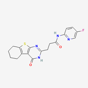 molecular formula C18H17FN4O2S B6910537 N-(5-fluoropyridin-2-yl)-3-(4-oxo-5,6,7,8-tetrahydro-3H-[1]benzothiolo[2,3-d]pyrimidin-2-yl)propanamide 