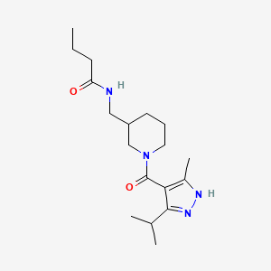 molecular formula C18H30N4O2 B6910647 N-[[1-(5-methyl-3-propan-2-yl-1H-pyrazole-4-carbonyl)piperidin-3-yl]methyl]butanamide 