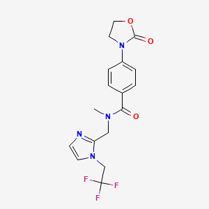 molecular formula C17H17F3N4O3 B6910675 N-methyl-4-(2-oxo-1,3-oxazolidin-3-yl)-N-[[1-(2,2,2-trifluoroethyl)imidazol-2-yl]methyl]benzamide 