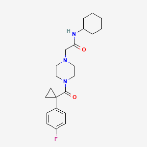 molecular formula C22H30FN3O2 B6910759 N-cyclohexyl-2-[4-[1-(4-fluorophenyl)cyclopropanecarbonyl]piperazin-1-yl]acetamide 
